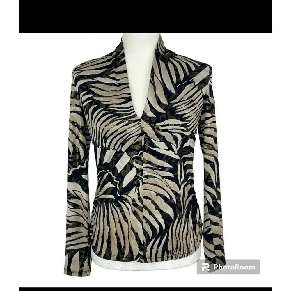 Joseph Ribkoff Shimmer Stretch Animal Print , Metallic Top, Size 14